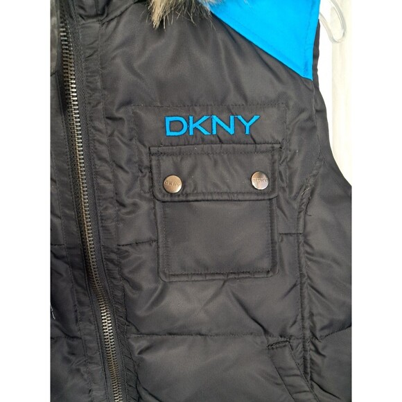 DKNY Womens Goose Down Sleeveless Jacket Waistcoat Vest Blue Black Medium - Picture 5 of 11